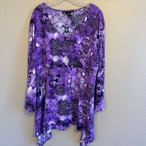 Antthony Original Women's‎ Purple Black V-Neck Long Sleeve Tunic Blouse 2X